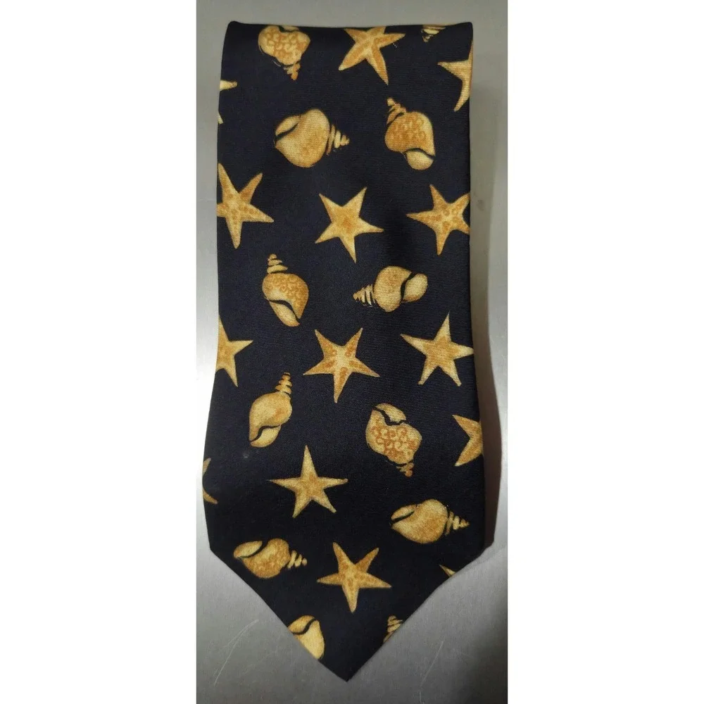 Banana Republic Starfish And Shells Neck Tie‎ 100% Silk Blue/Gold